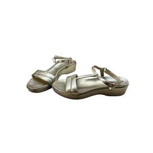 Prada Metallic Gold Sandals Leather Platform Heels Size 7-7.5/37.5 Shoes Italy
